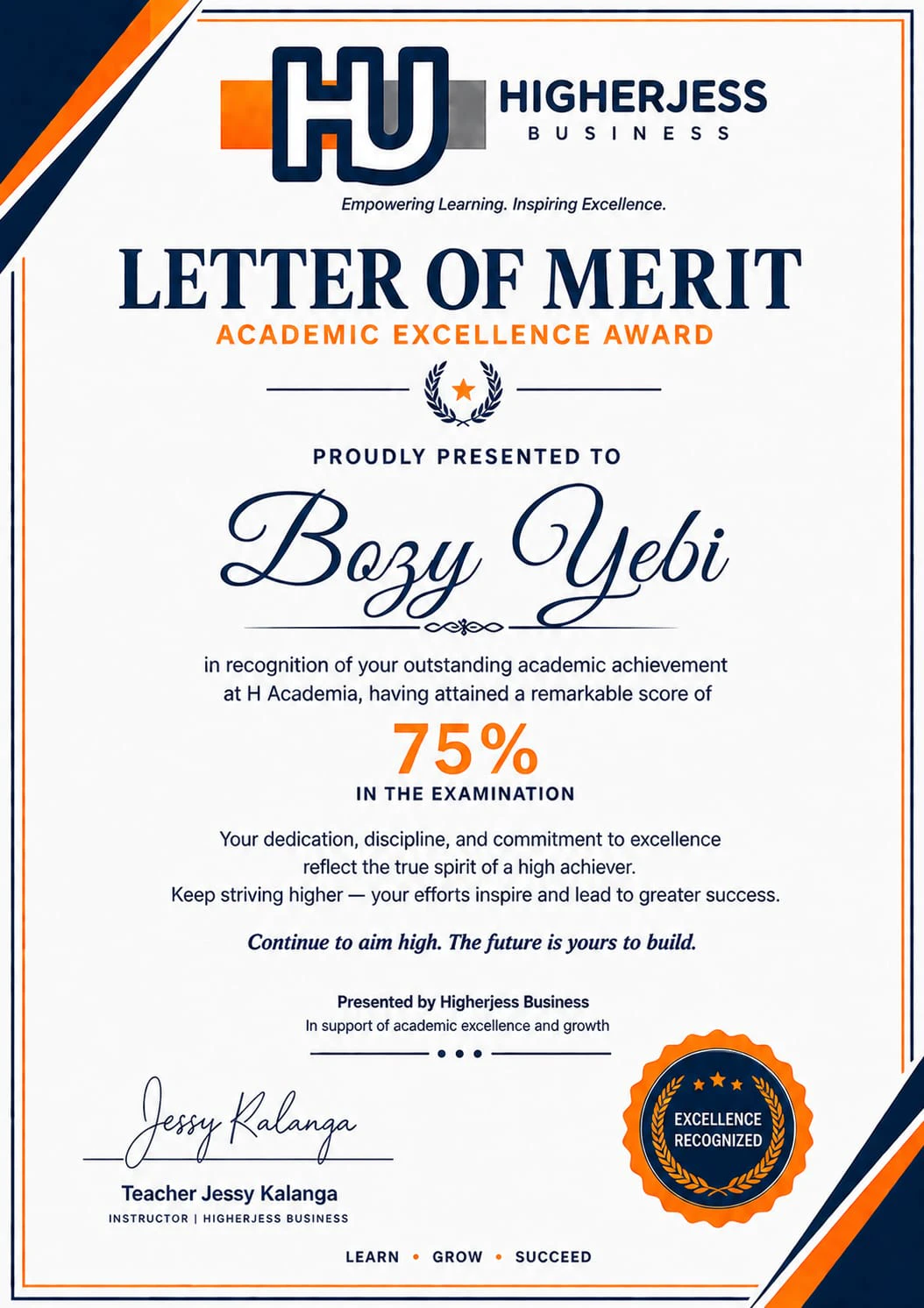 Merit Letter Specimen